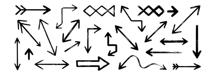 Hand drawn black directional pointers varied styles arrows