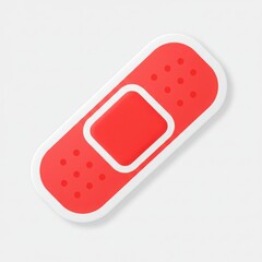 Bright red adhesive bandage with white pad isolated on a light gray background for medical concepts