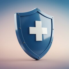 A blue shield with a white medical cross symbolizing healthcare protection and safety against illness