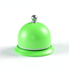 bright green cartoon plastic notification bell sits atop pristine white surface subtle ambient light copy