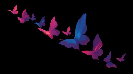 A multitude of colorful butterflies in flight.