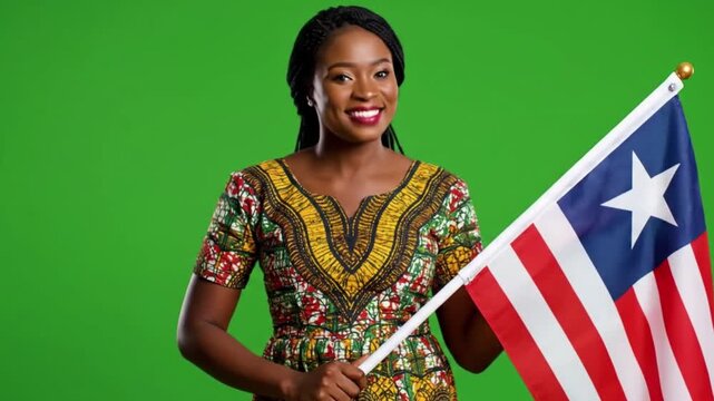 Joyful African Woman Displaying USA Flag