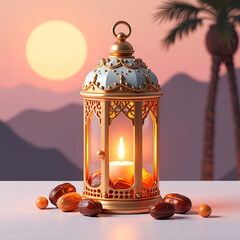 intricately crafted lantern filled golden dates crunchy nuts warm moonlit middle eastern evening copy