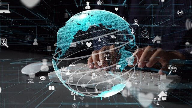 This image illustrates global connectivity through a digital lens, highlighting the interplay between technology, communication, and modern interaction in a virtual workspace. Xenic - Powered by Adobe