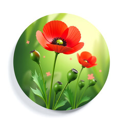 single bold poppy blooms lush green background vibrant foliage soft morning sunlight filtering copy