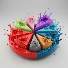 Vibrant rainbow colored paint splashes forming a dynamic circular abstract design with a splash of liquid color