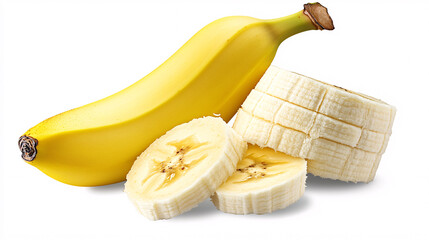 Whole and Sliced Banana Isolated on White Background