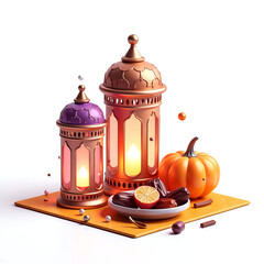 vibrant handcrafted lanterns adorn richly decorated table surrounded golden linens fragrant spices juicy