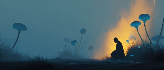 Solitary Figure in Ethereal Landscape A Digital Painting