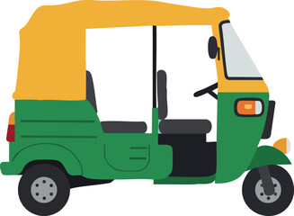 Fototapeta premium Auto Rickshaw with Yellow Roof and Green Body Vector Illustration Flat Design