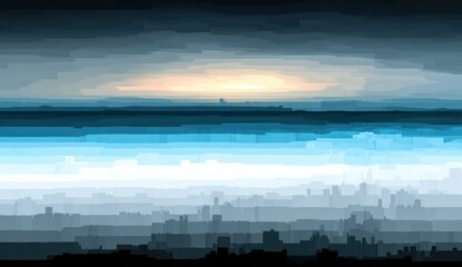 Naklejka premium A stylized cityscape at dawn.