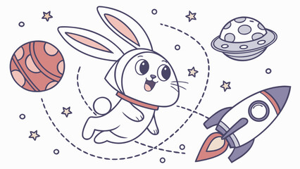 Excited expression on a Bunny in a Space explorer theme – Cosmic Pastels vector art