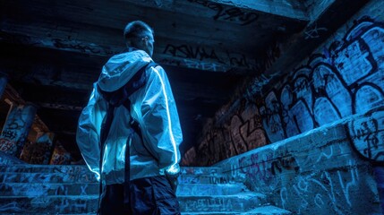 Mysterious Urban Exploration Person in Abandoned Building