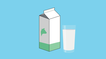 Milk Box Color Icon. Vector editable color flat illustration of a box of milk and a glass of milk