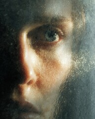 Mesmerizing CloseUp Womans Face Through Textured Glass  Artistic Portrait Photography