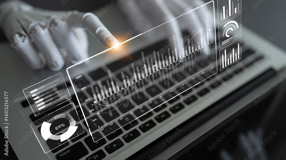 Poster ai artificial intelligence drives data analytics with predictive models, smart dashboards, and virtu