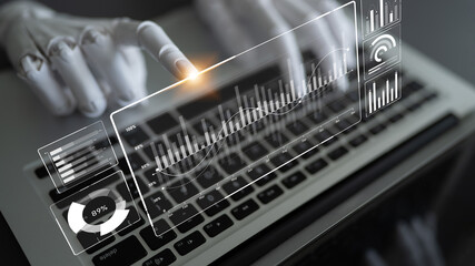 AI artificial intelligence drives data analytics with predictive models, smart dashboards, and...