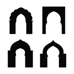 Fototapeta premium Islamic Architecture Arch Silhouettes Vector Mosque Archways and Traditional Islamic Art for Design Projects on White Background