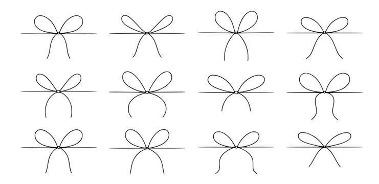 Minimalist line art illustration of twelve bows ribbon simple