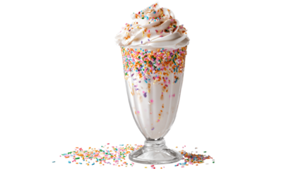 Tall Milkshake with Colorful Sprinkles on Clear Backdrop