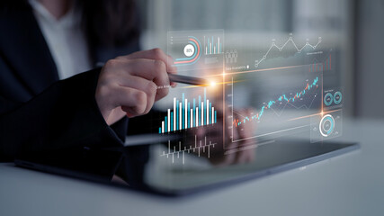 Data analytics dashboard with charts, indicators, and performance metrics, reveals trends, data...