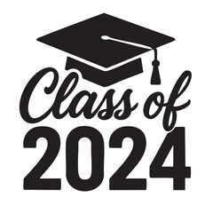 Class of 2024 Graduation Design Featuring a Graduation Cap in Black and White Colors black