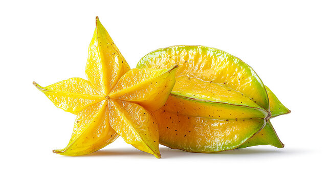 Two ripe starfruit on a white background carambola