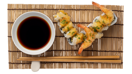 Tempura Shrimp Sushi Rolls with Soy Sauce