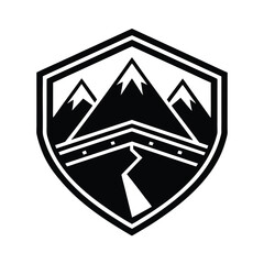 Minimalist logo a mountain trail within a shield vector
