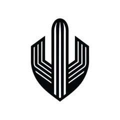 Minimalist logo a stylized cactus with geometric lines graphic symbol