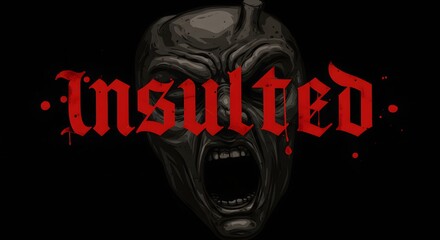 Dark, aggressive graphic design for a band, featuring a screaming head and the word "Insulted.".