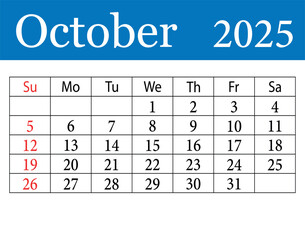 2025 calendar month Of October. Calendar October 2025