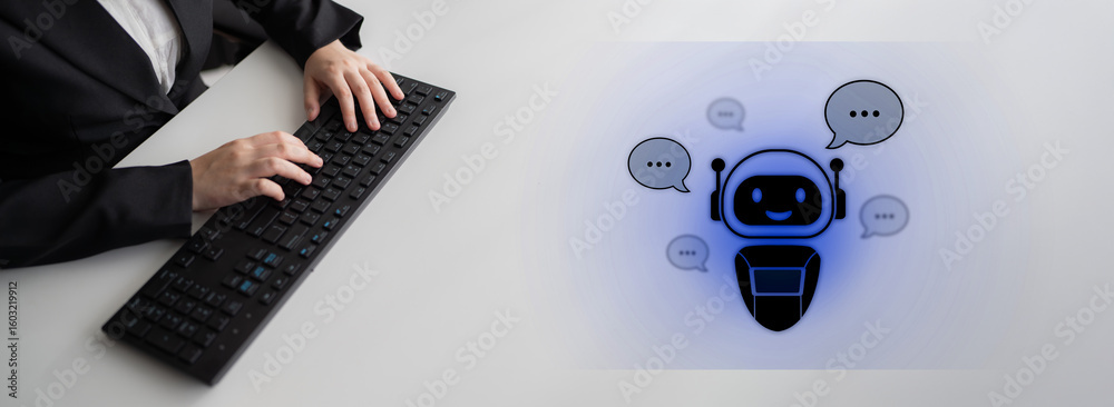 Poster ai chatbot virtual assistant interacting with users through ai conversation bubbles, symbolizing ai 