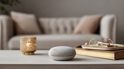 Smart home technology: Voice assistant with a cozy ambiance in the living room