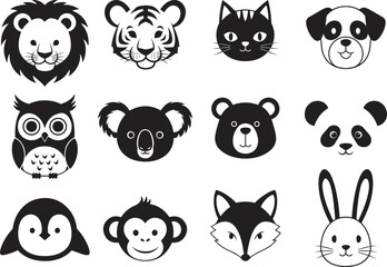 Adorable Black and White Animal Faces: A Charming Collection of Wildlife Icons