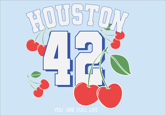 Cherry drawing vector design and slogan.Graphic tee. Fashion style