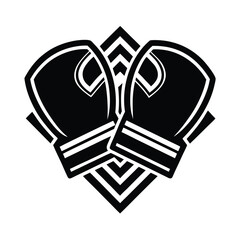 Minimalist logo crossed boxing gloves over geometric shapes sport fight