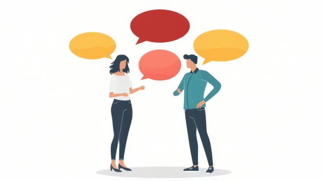 A pair of individuals conversing with speech bubbles, ideal for showcasing dialogue and conversation