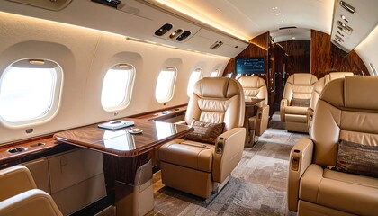 Luxurious private jet cabin interior