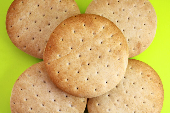 Five Hallullas, a typical Chilean bread with a thin and circular shape