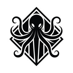 Fototapeta premium Minimalist octopus logo with geometric frame graphic animal