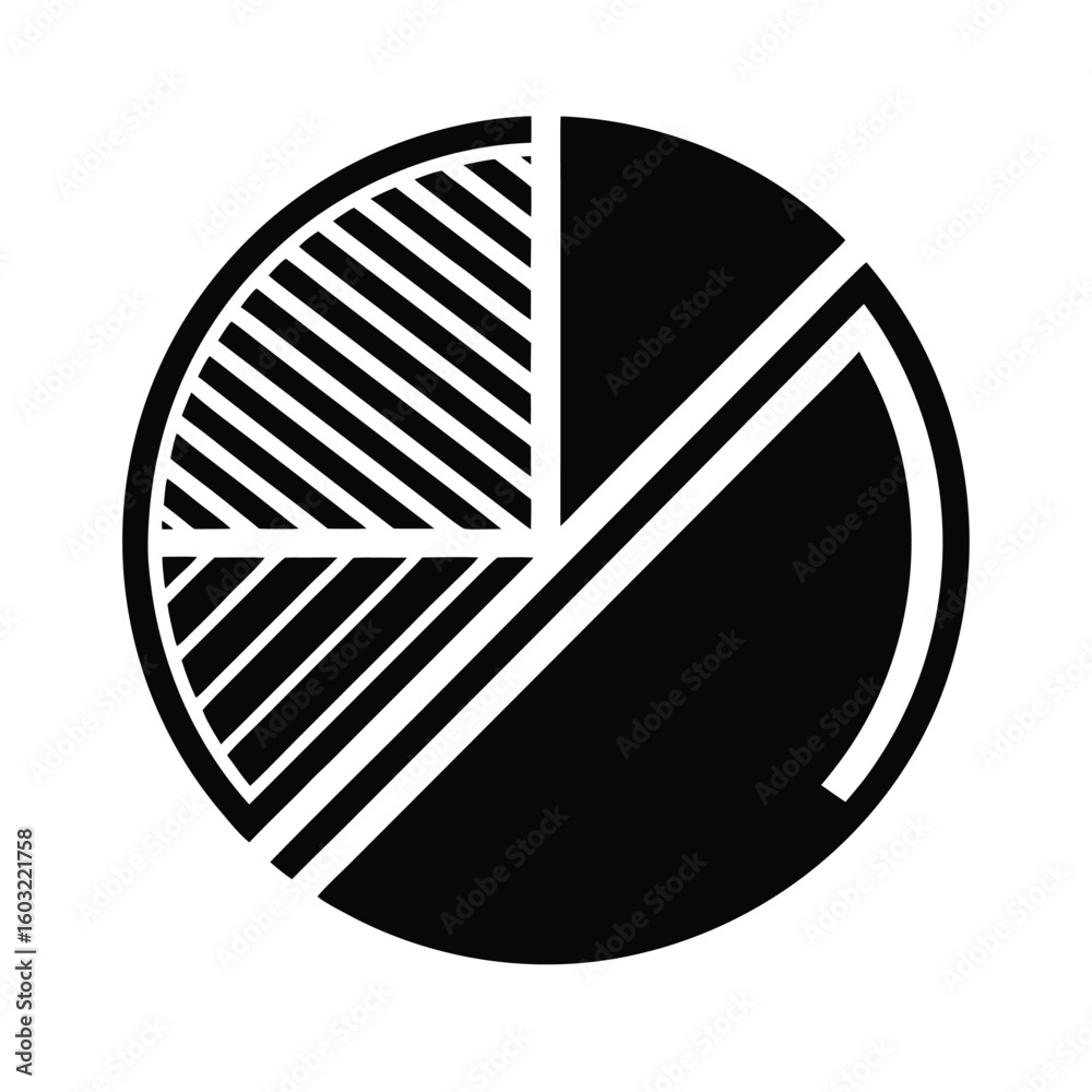 Poster minimalist pie chart graphic with diagonal lines solid sections data statistics