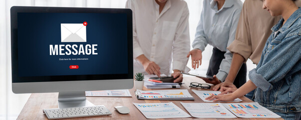 Email notification message showing on computer screen brisk. Digital marketing message information...