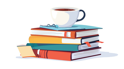Naklejka premium Stack of Textbooks and Paper Books with Glasses - Education and Reading Concept