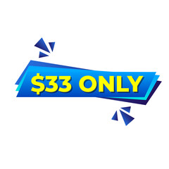 $33 only png, blue colour price tag, basic price tag, deal label simple  