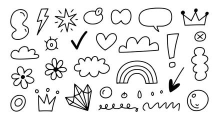 Whimsical hand drawn doodle elements collection shapes