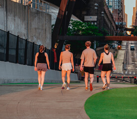 group people exercising walking sport summer 