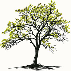Obraz premium Stylized black tree with yellow leaves on a white background