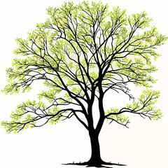 Stylized black tree with vibrant green leaves