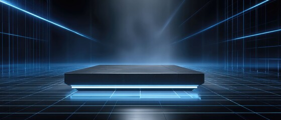 Futuristic Platform Dark Blue Digital with Glowing Lines